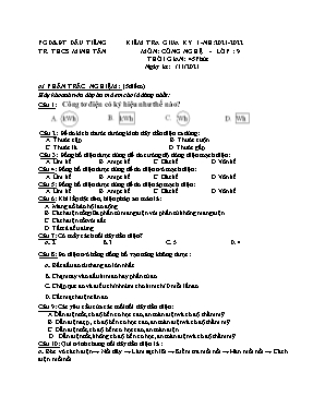 Đề kiểm tra giữa kỳ I môn Công nghệ Lớp 9 - Năm học 2021-2022